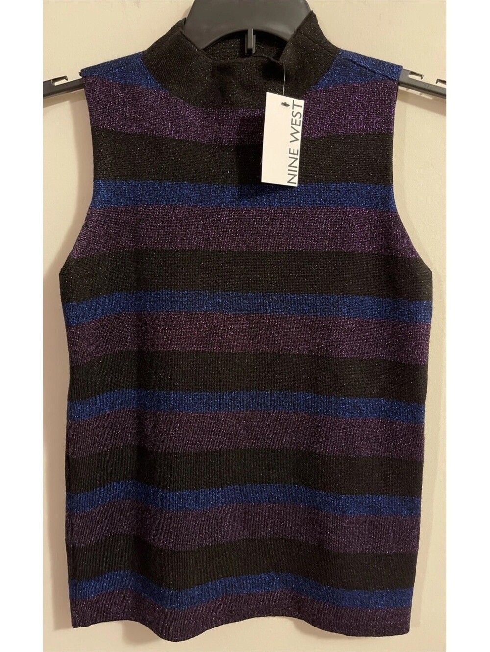 Nine West Womens Small Black Mock Neck Sleeveless Blouse NWT! A2022